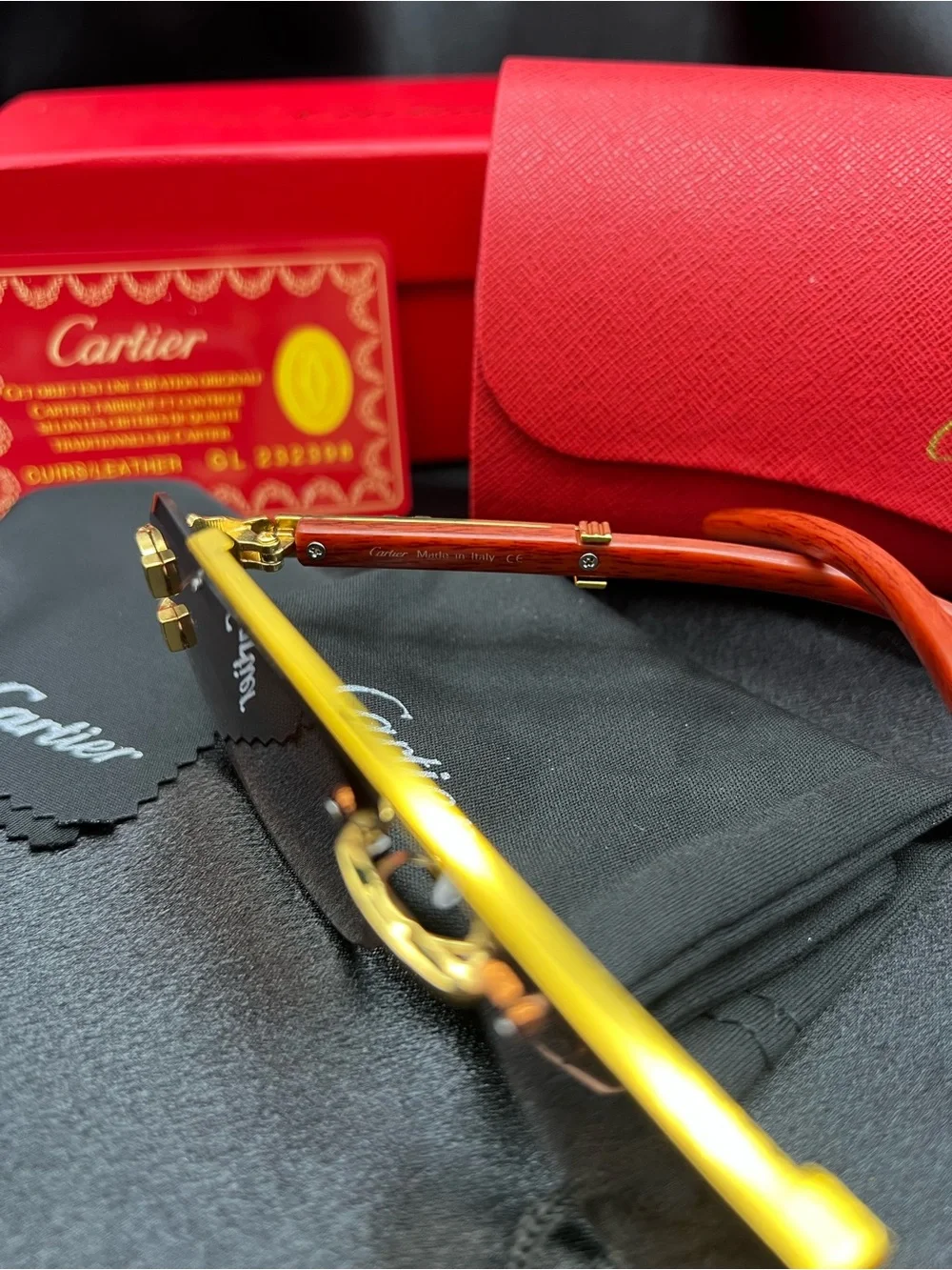 Cartier Men’s Rimless Sunglasses in Brown and Gold with Gray Lenses
